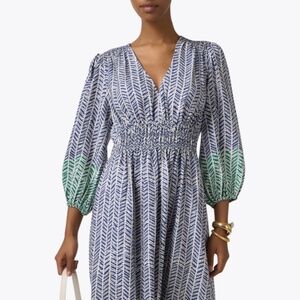 SHOSHANNA Viola Navy and Green Print Short Dress